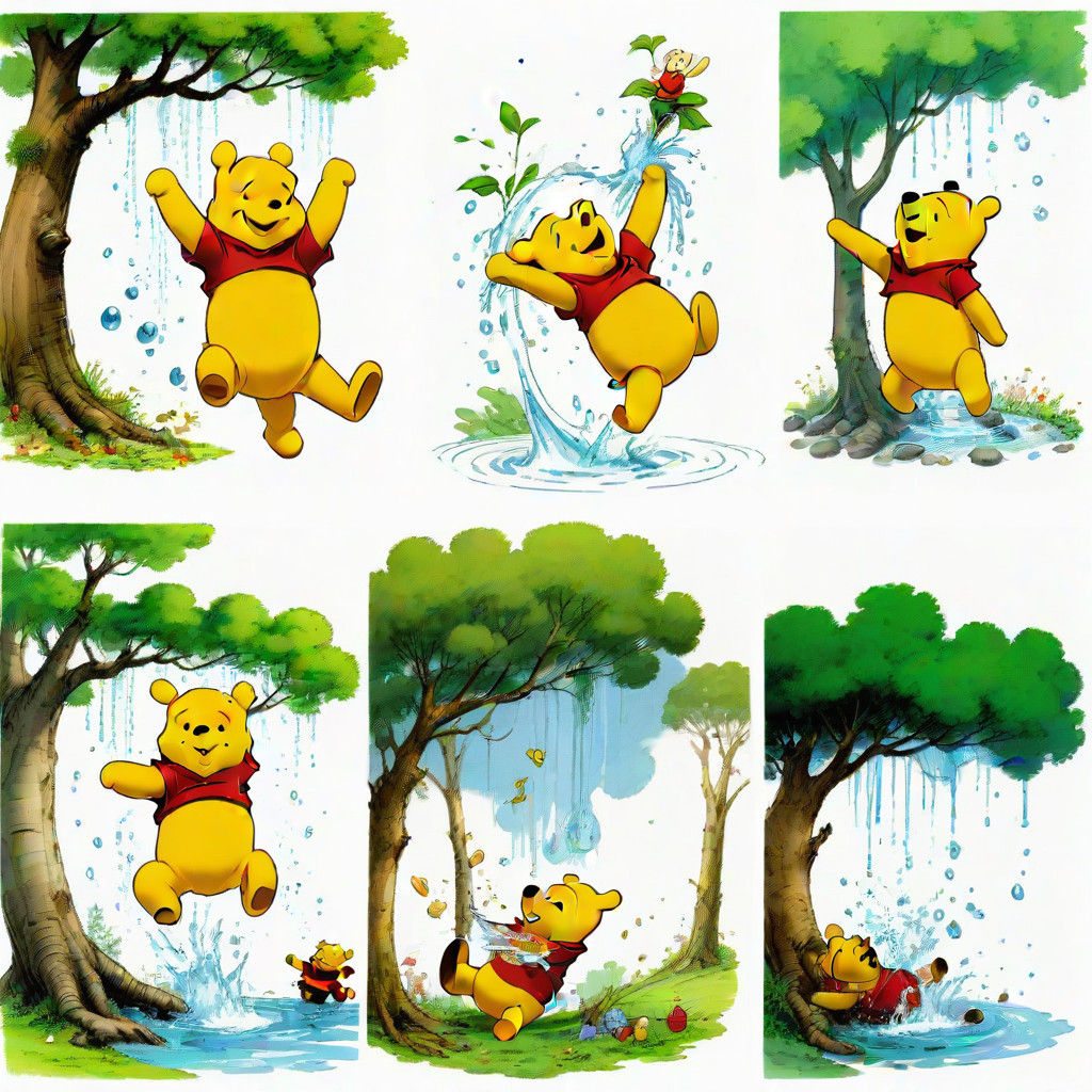 Winnie the Pooh in Action - Four Joyful Sketches