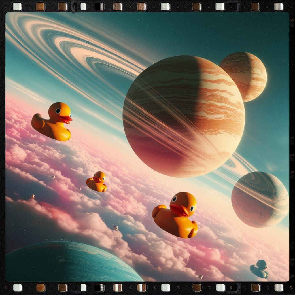 Epic Rubber Duck Planets in Vibrant Digital Art Scene