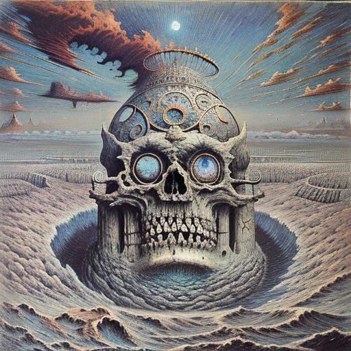 Surreal Dystopian Landscape in Dark Fantasy Style