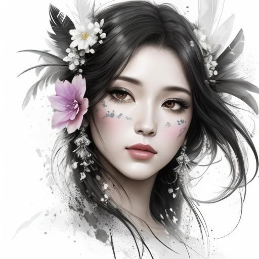 Elegant Noir: Woman with Flowers, Airbrushed Style