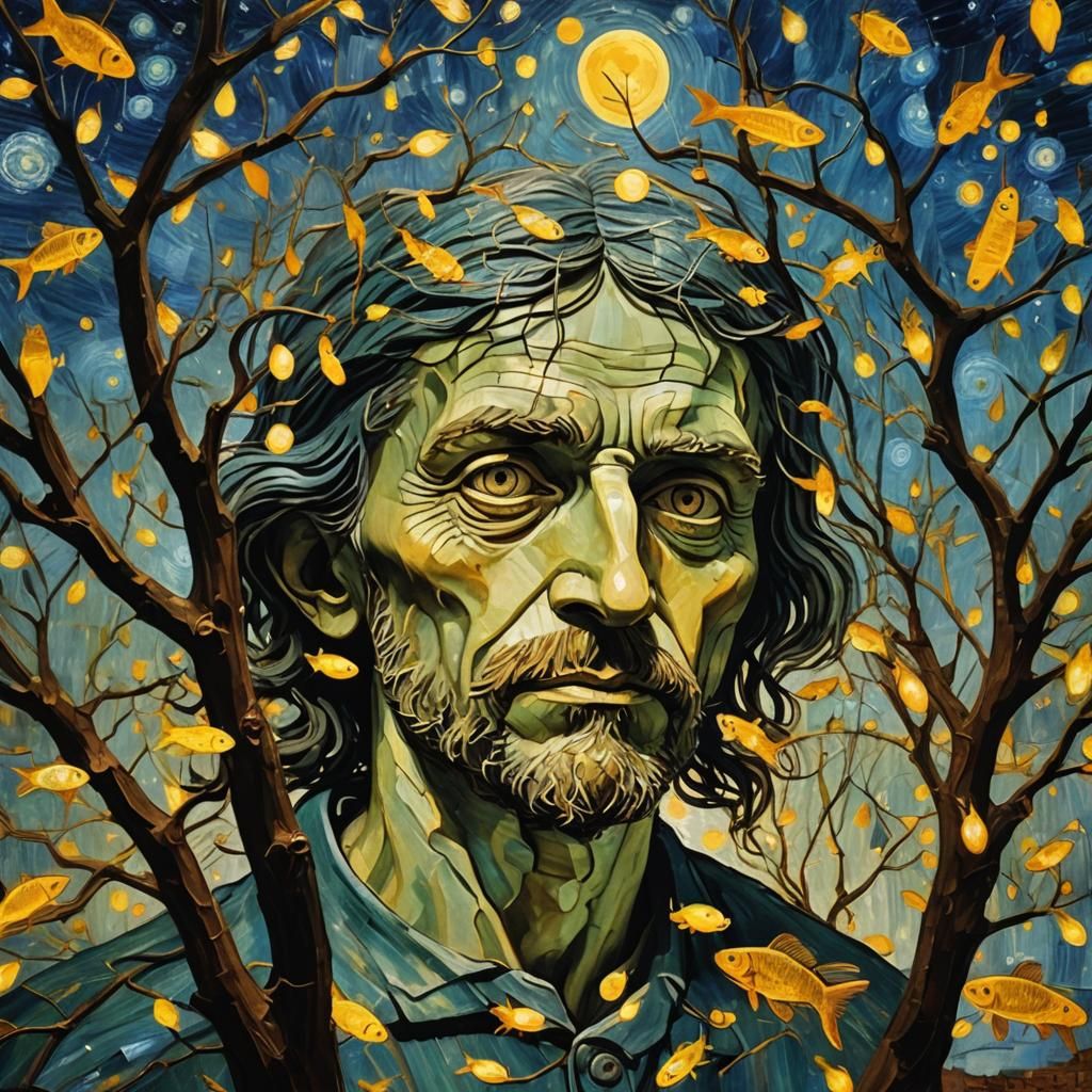 Collage Face with Fractal and Van Gogh Elements