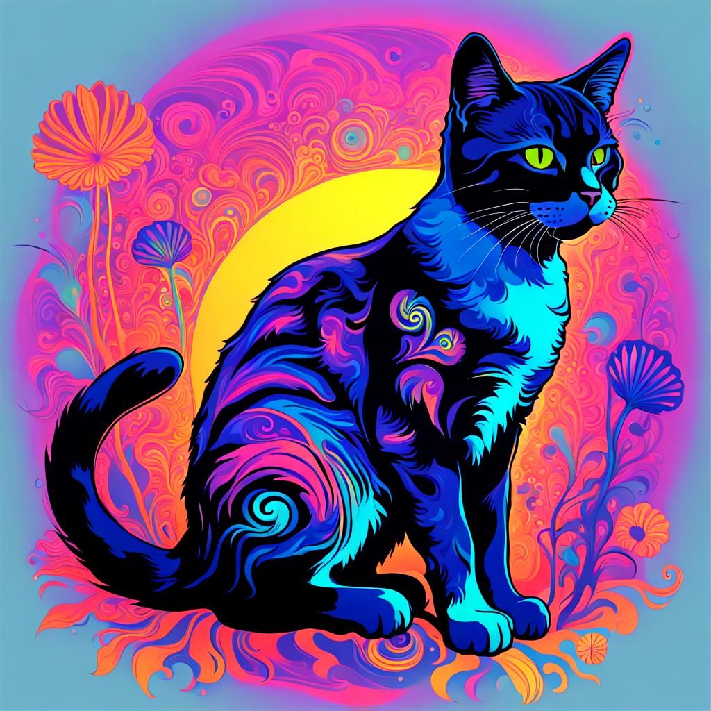 Psychedelic Blacklight Cat Silhouette Masterpiece