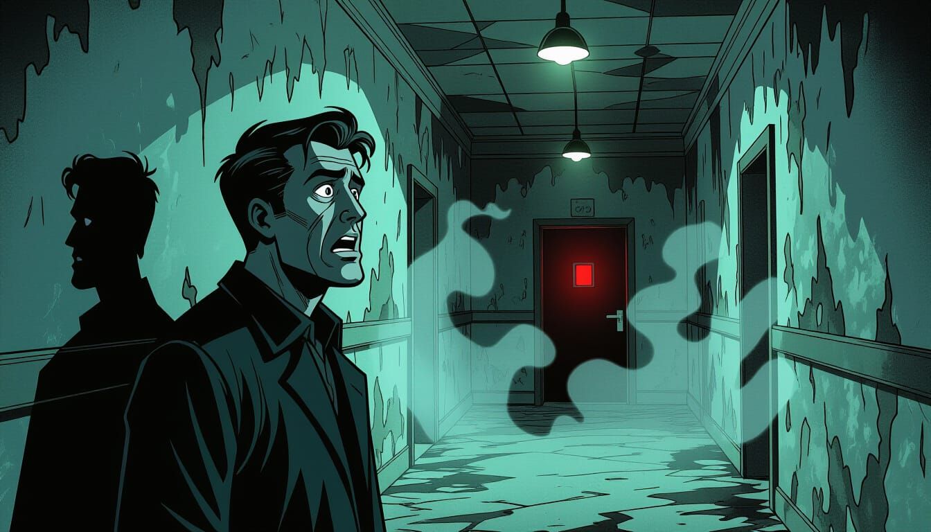 Unease in Abandoned Asylum: Graphic Novel Illustration