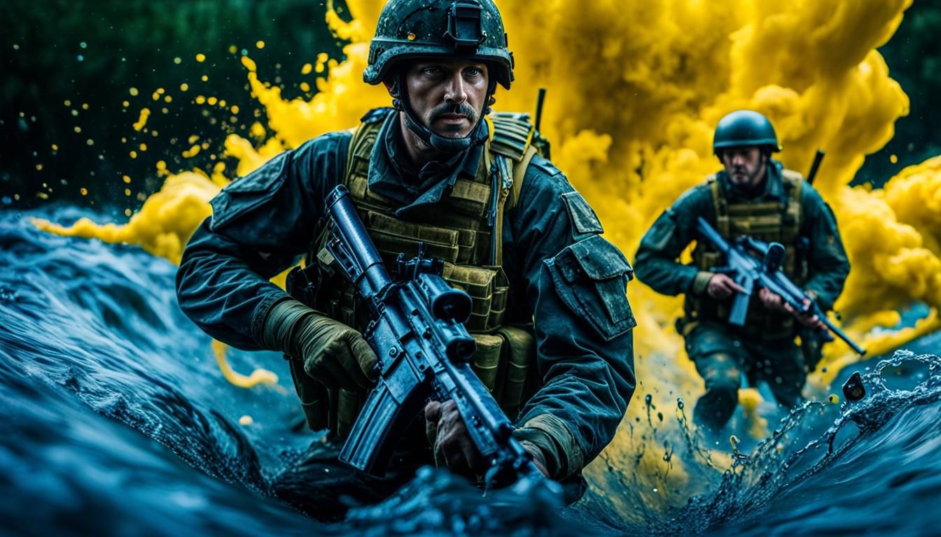 Ukrainian Soldier in Liquid Tornado, Cinematic Lighting