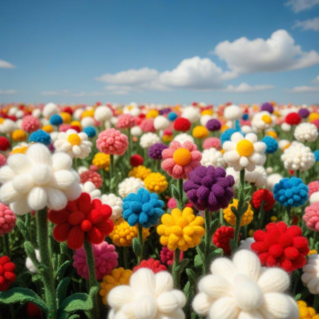 Surreal Knitted Pom Pom Flower Field