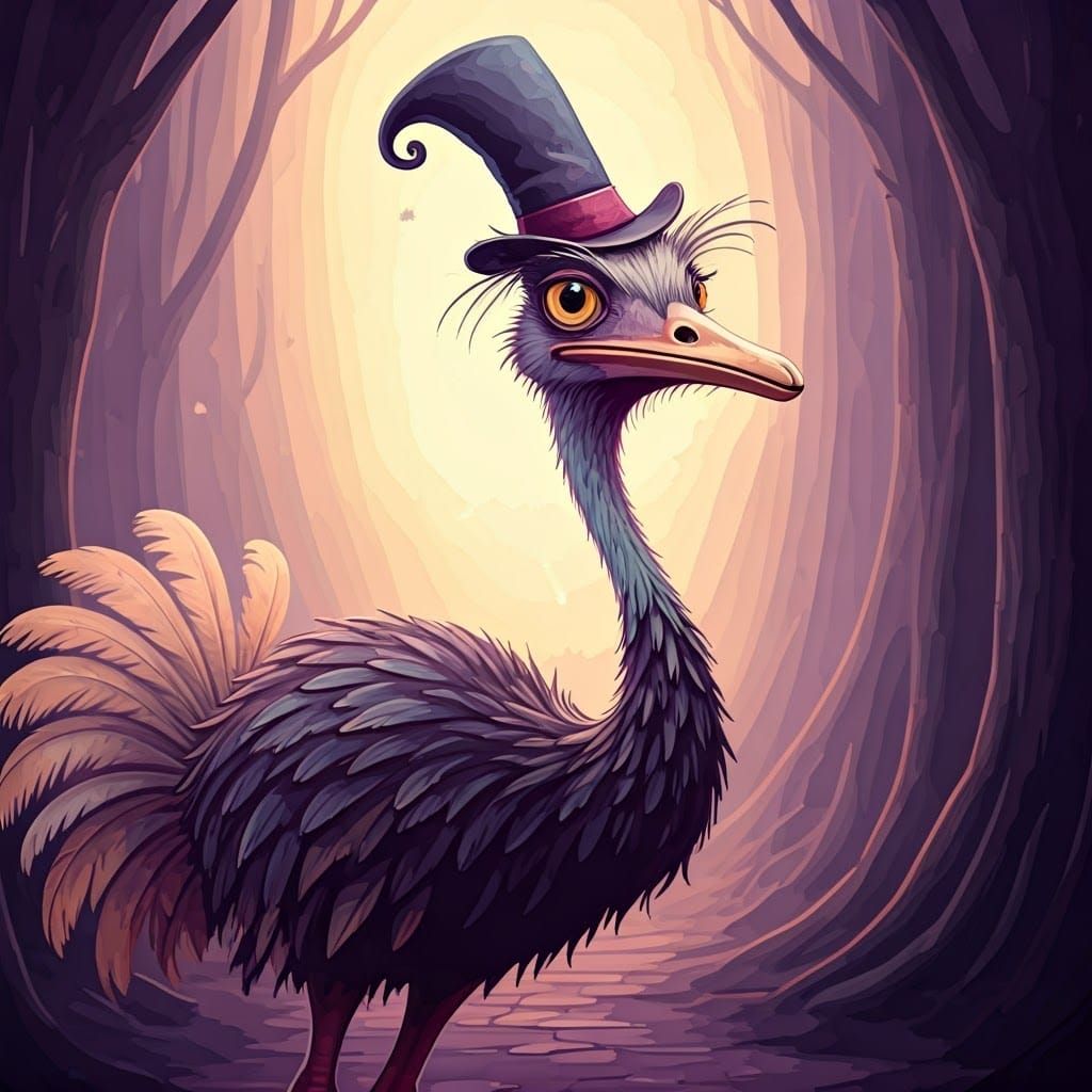Majestic Fantasy Ostrich in Whimsical Purple Woodland