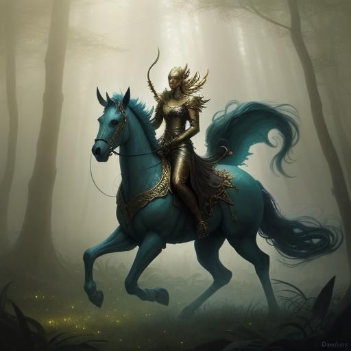 Centaurs in Ethereal Forest: Klimt-Inspired Fantasy Art
