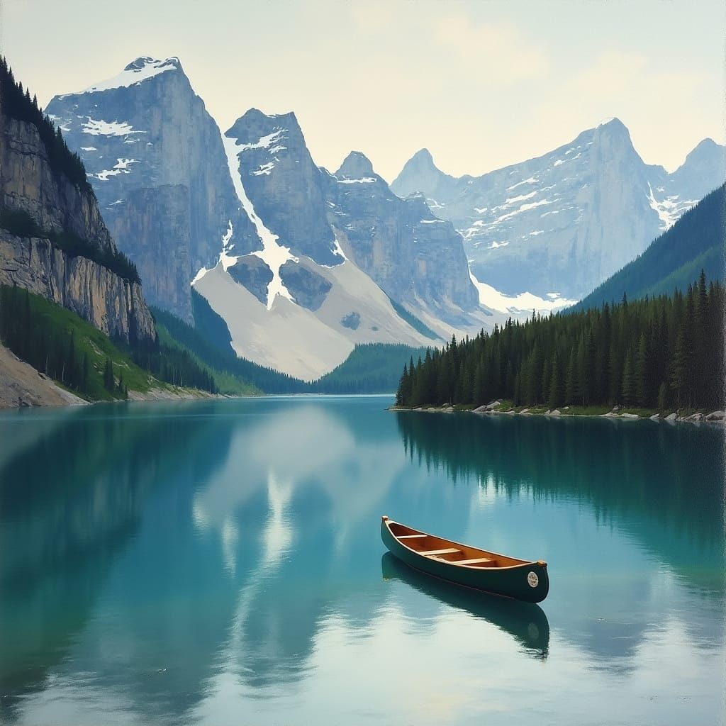 Mountain Range Reflected in Lake: Landscape Painting