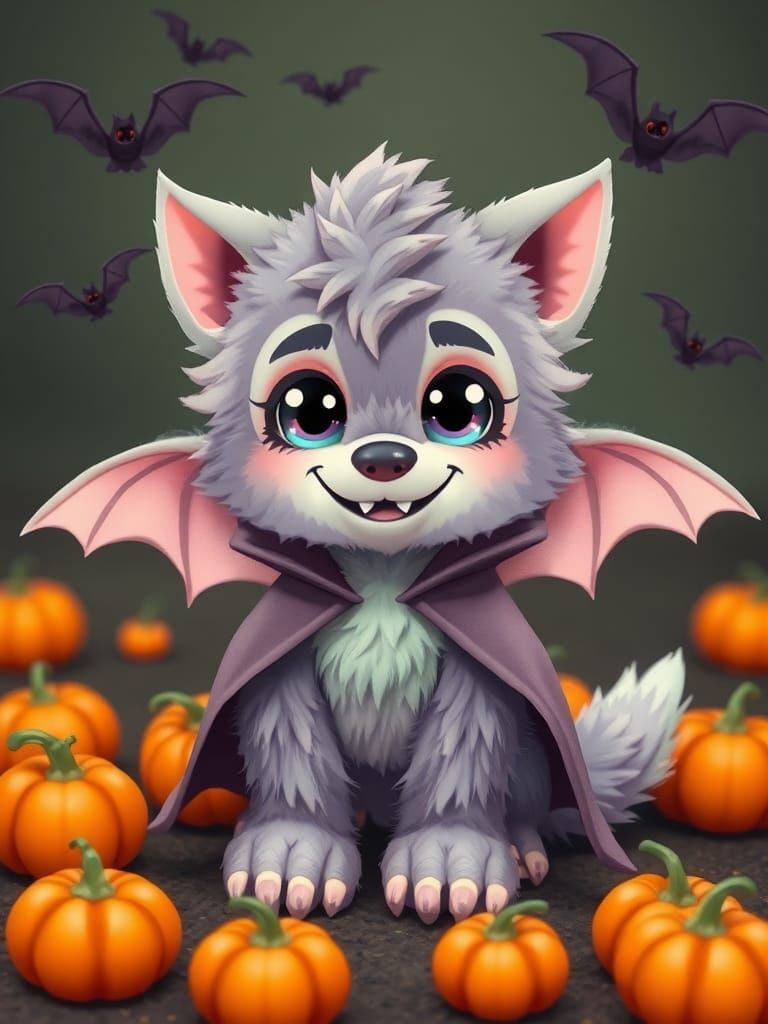 Adorable Vampire-Werewolf Hybrid in Pastel Colors