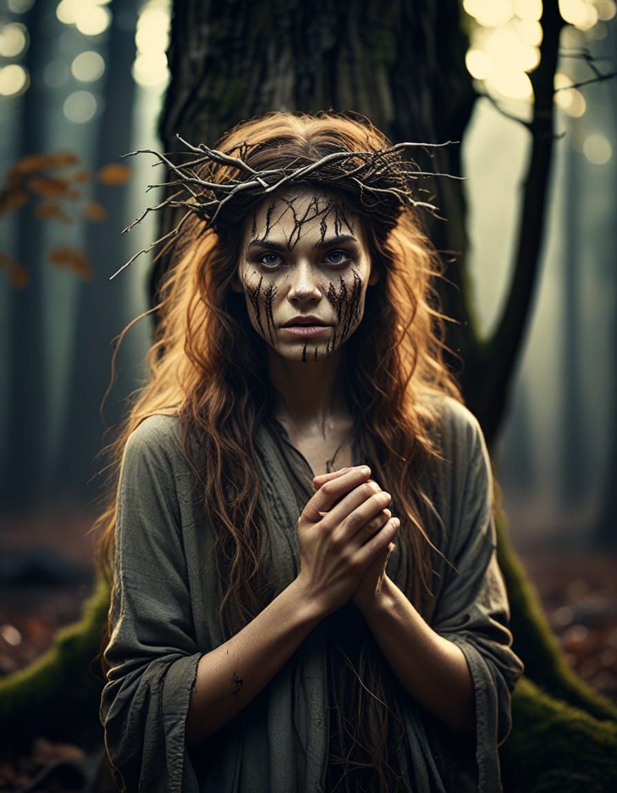 Zombie Woman at Heart of Forest in Dark Fantasy Style
