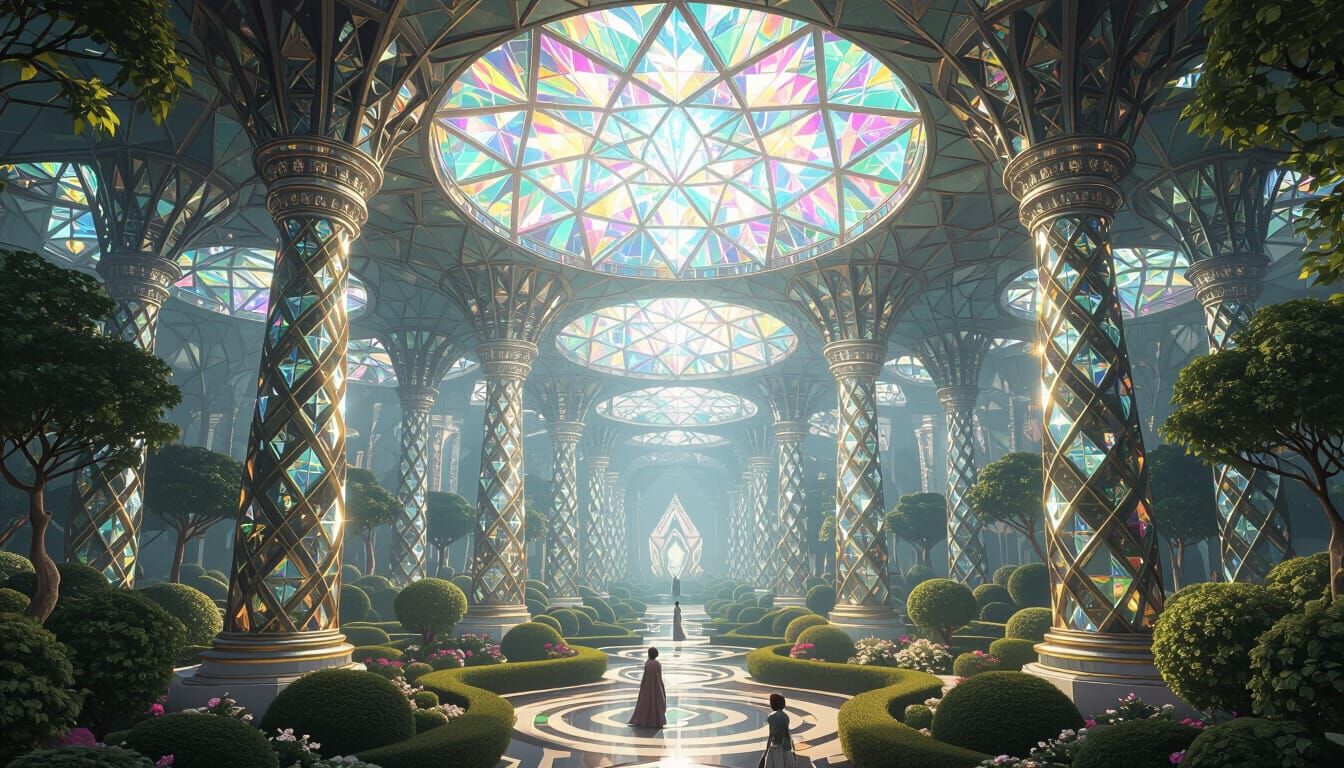 Majestic Fractal Garden with Crystal Ceiling