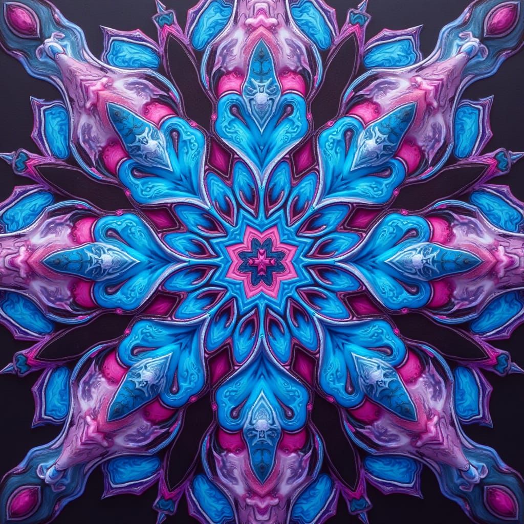 Vibrant Neon Fractal Mandala in Polychromatic Style