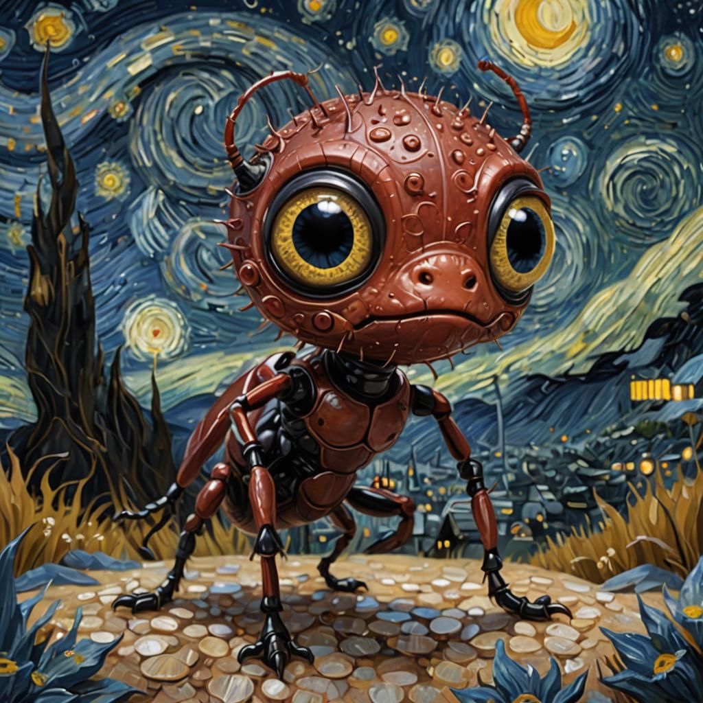 Chibi Ant in Starry Night Style, Digital Painting