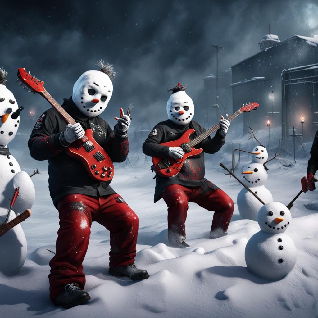 Slipknot Concert as Snowmen in Banksy Style