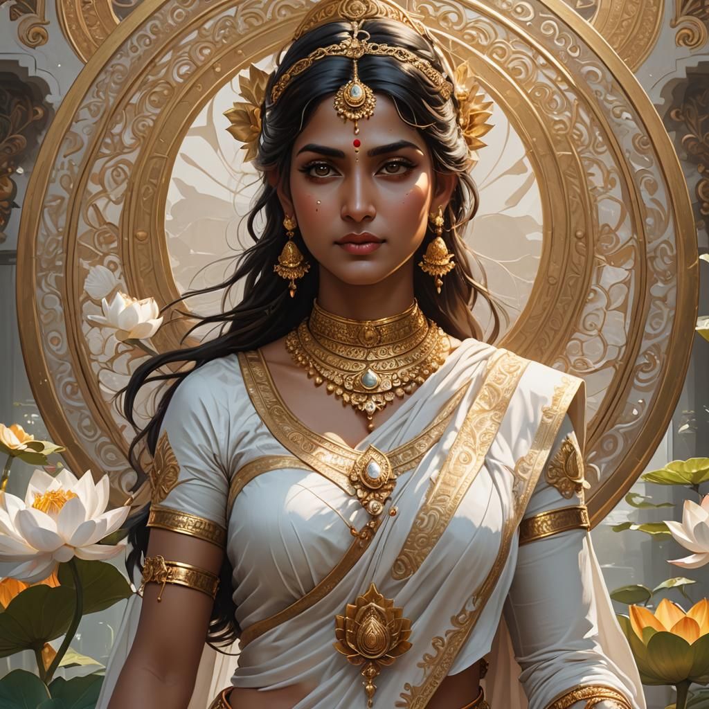 Parvati Portrait with Lotus, Detailed Digital Art