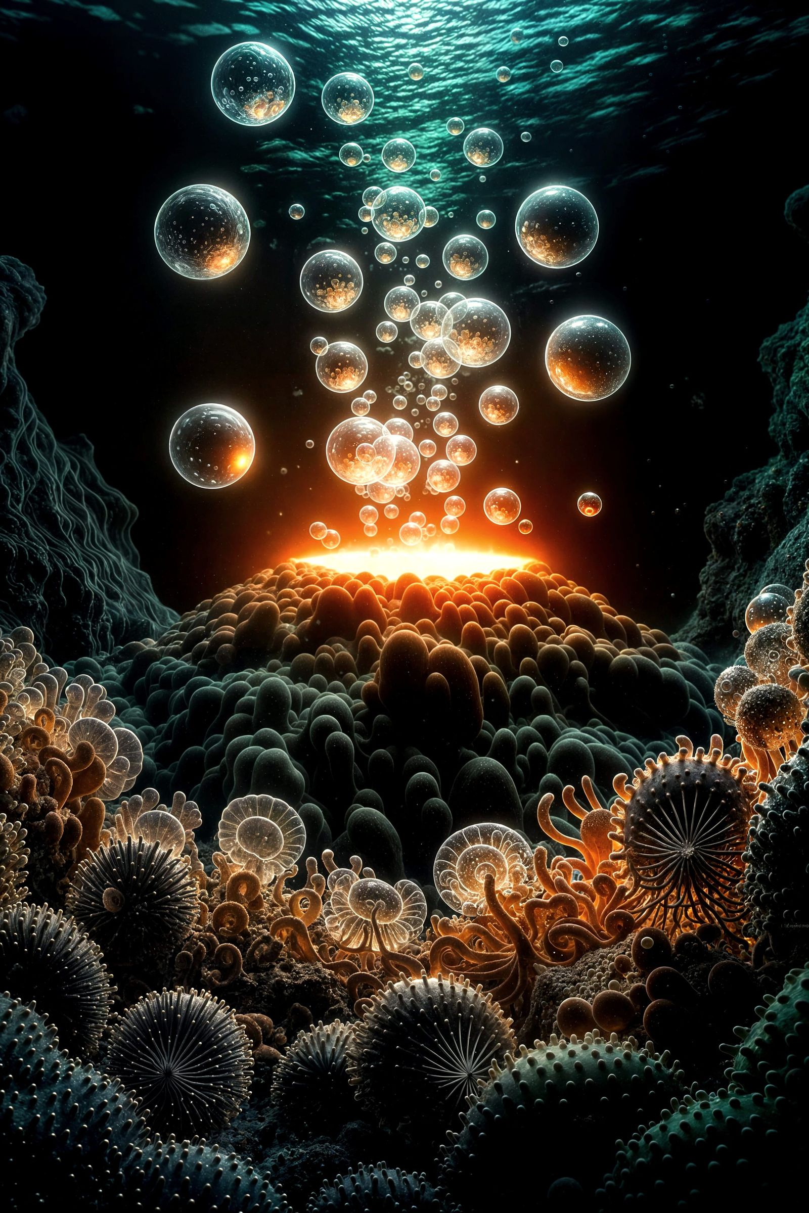 Underwater Volcano Bubbles and Glowing Octopus Eggs