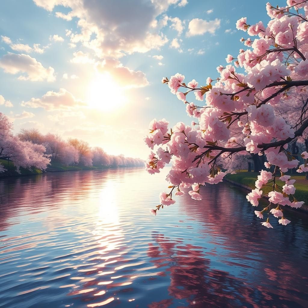 Cherry Blossoms Reflecting Autumn Light