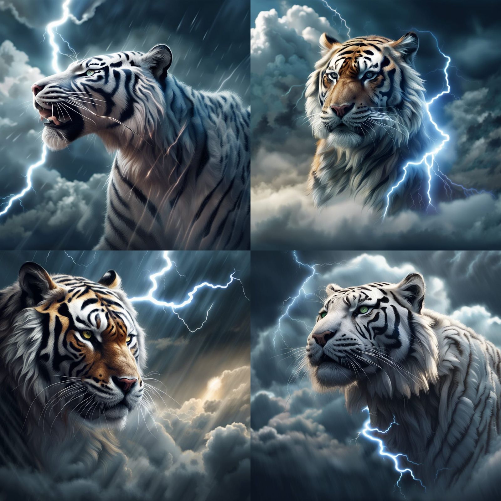 Lightning Tiger Made of Clouds in Hyperrealism