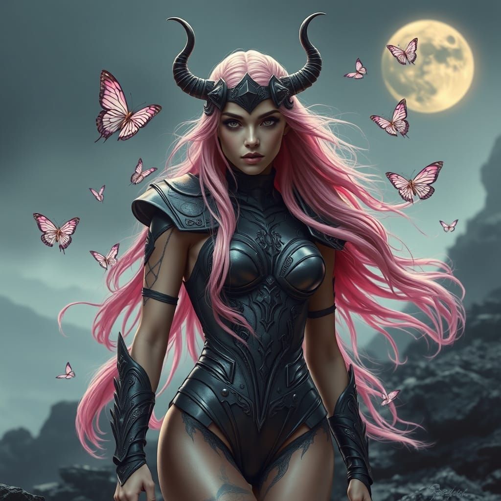 Surreal Fantasy Warrior in Moonlit Landscape