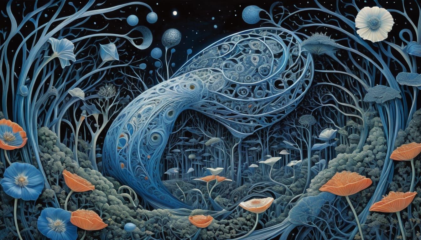 Cosmic Surrealism: Surreal Desert Landscape with Fiery Trans...