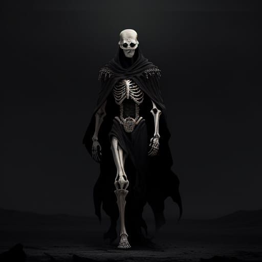 Skeletal Figure in Ornate Robes in Dark Fantasy Landscape