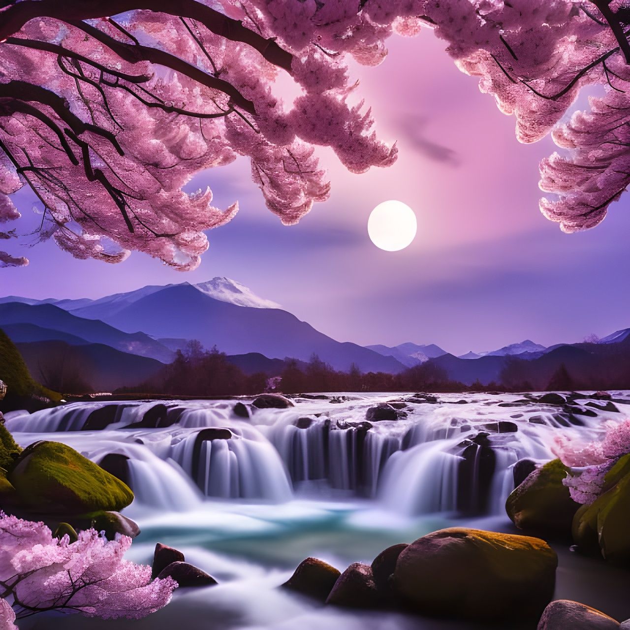 Cherry Blossom Landscape: Anime-Inspired Digital Art