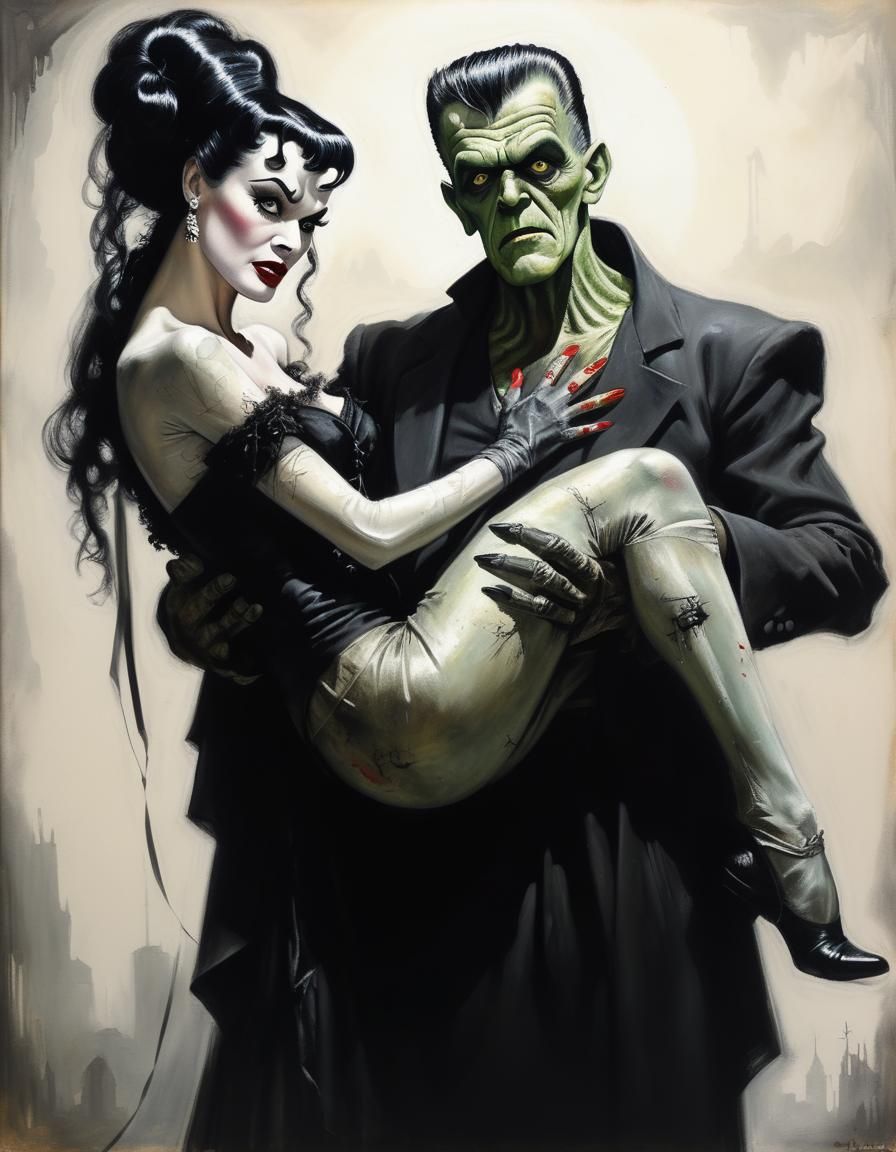 Bride of Frankenstein Carried in Horror Dungeon: Oil Paintin...