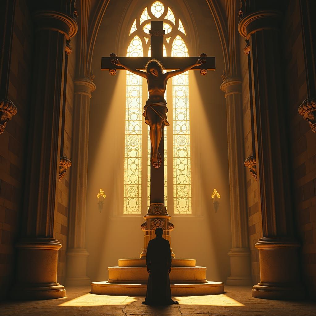 Ornate Christian Cross in Golden Light