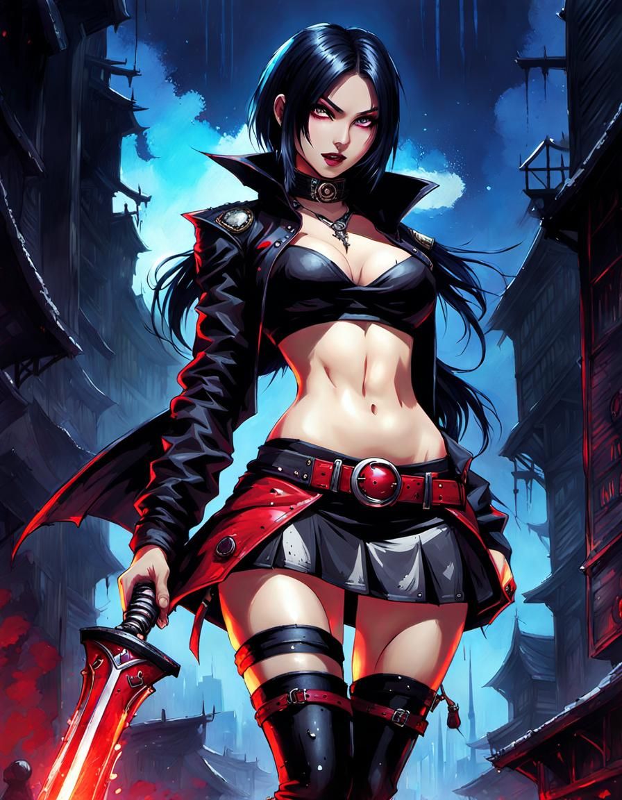 Goth Vampire Hunter in Akira Toriyama Style