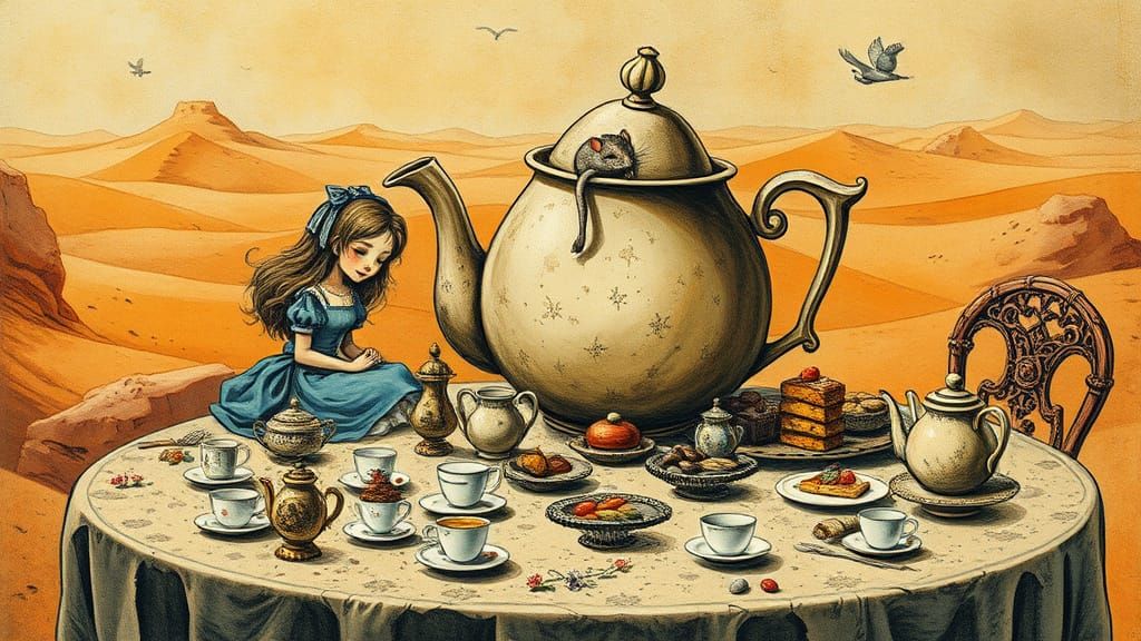 Whimsical Wonderland Scene in Desert Landscape Style