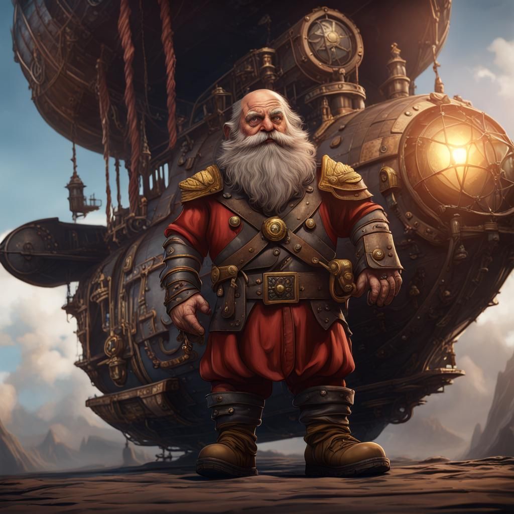 Dwarf Airship Captain in Detailed Matte Painting