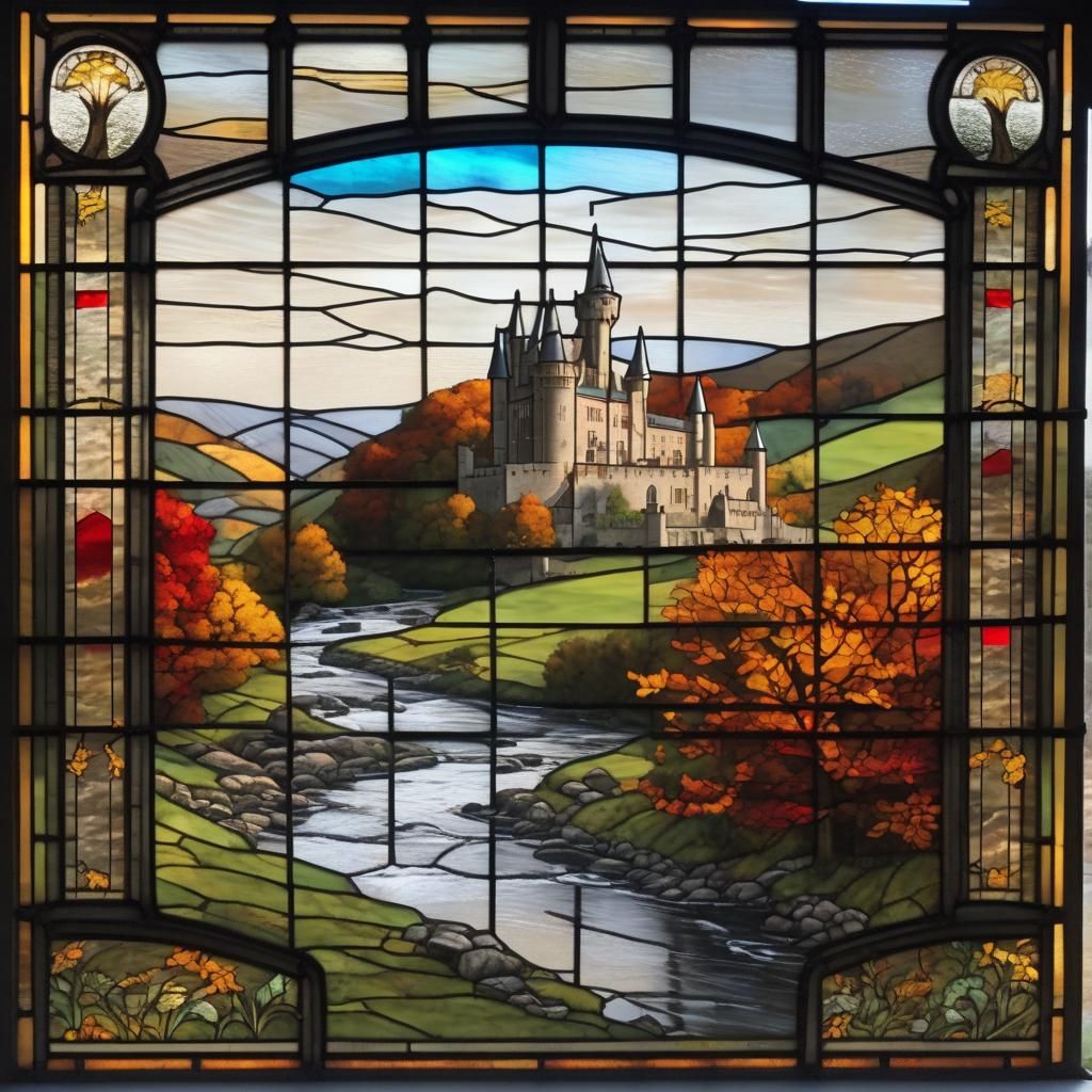 Stained Glass Castle on a Hill in Autumn