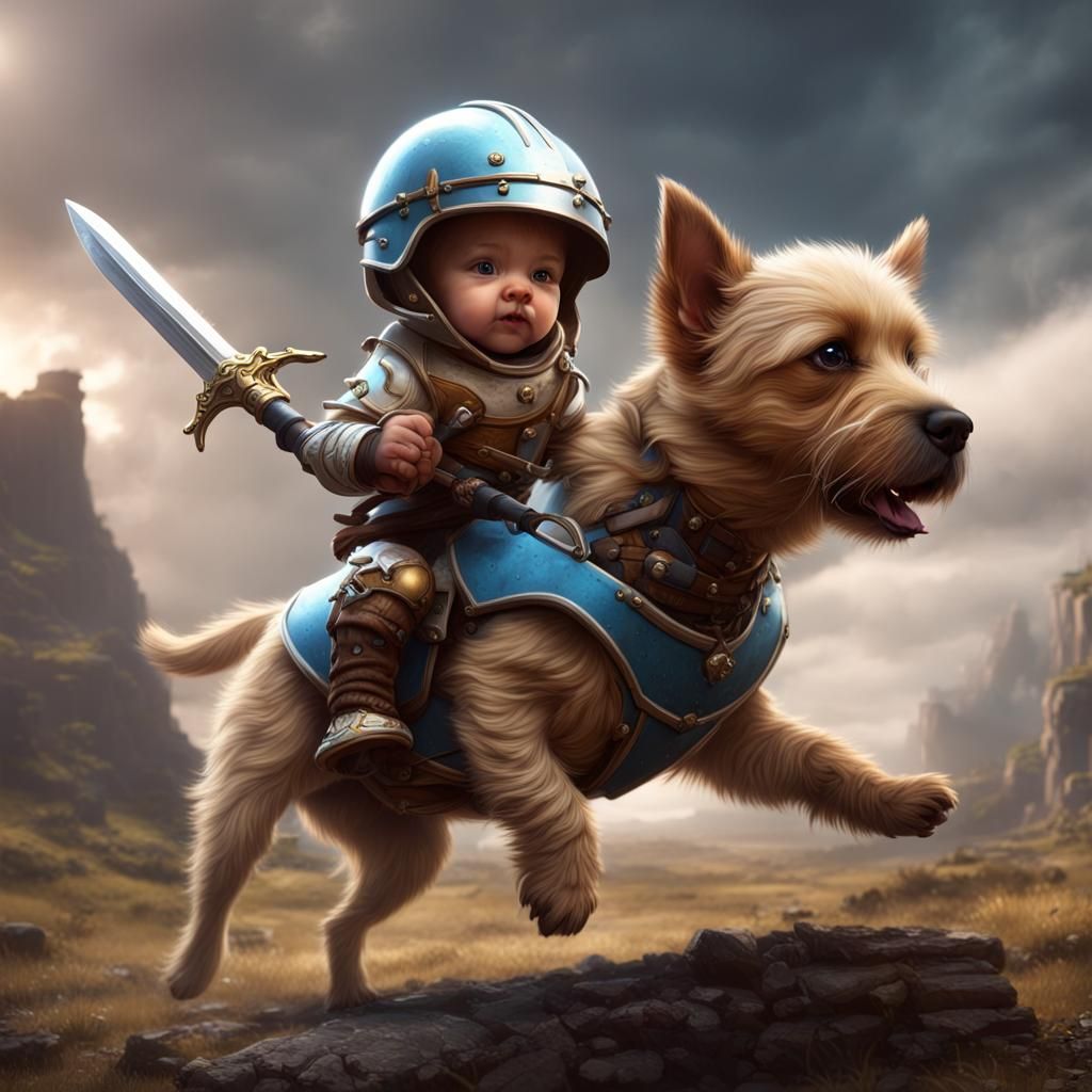 Gigachad Baby Rides Dog: Detailed Fantasy Art