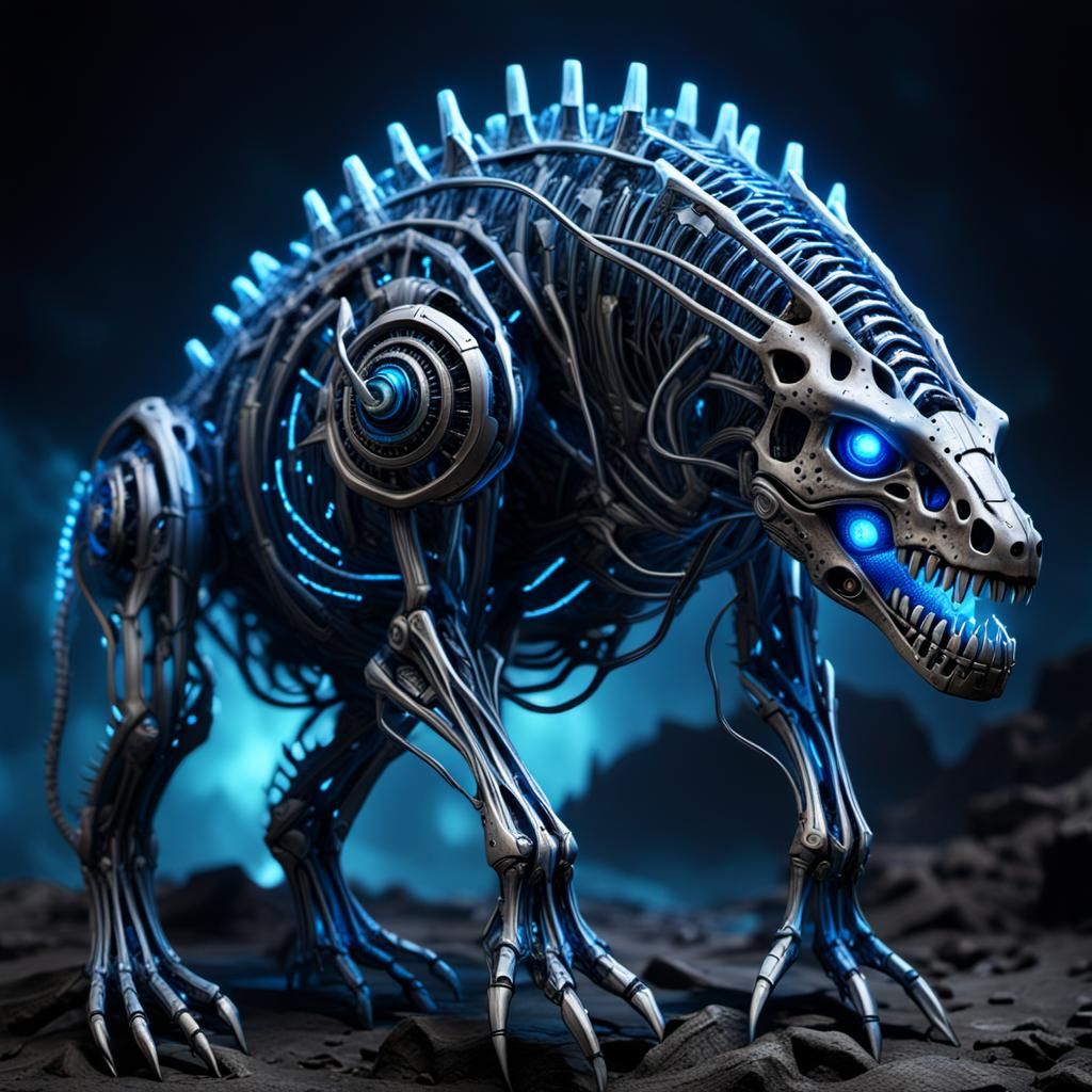 Biomechanical Dicynodont in Cyberpunk Fantasy Art