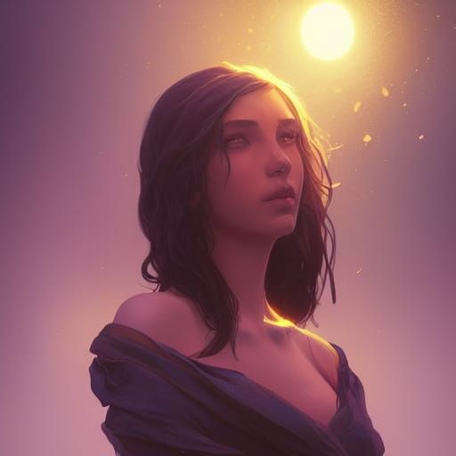 Night Sun Portrait in Hyperdetailed Art Style