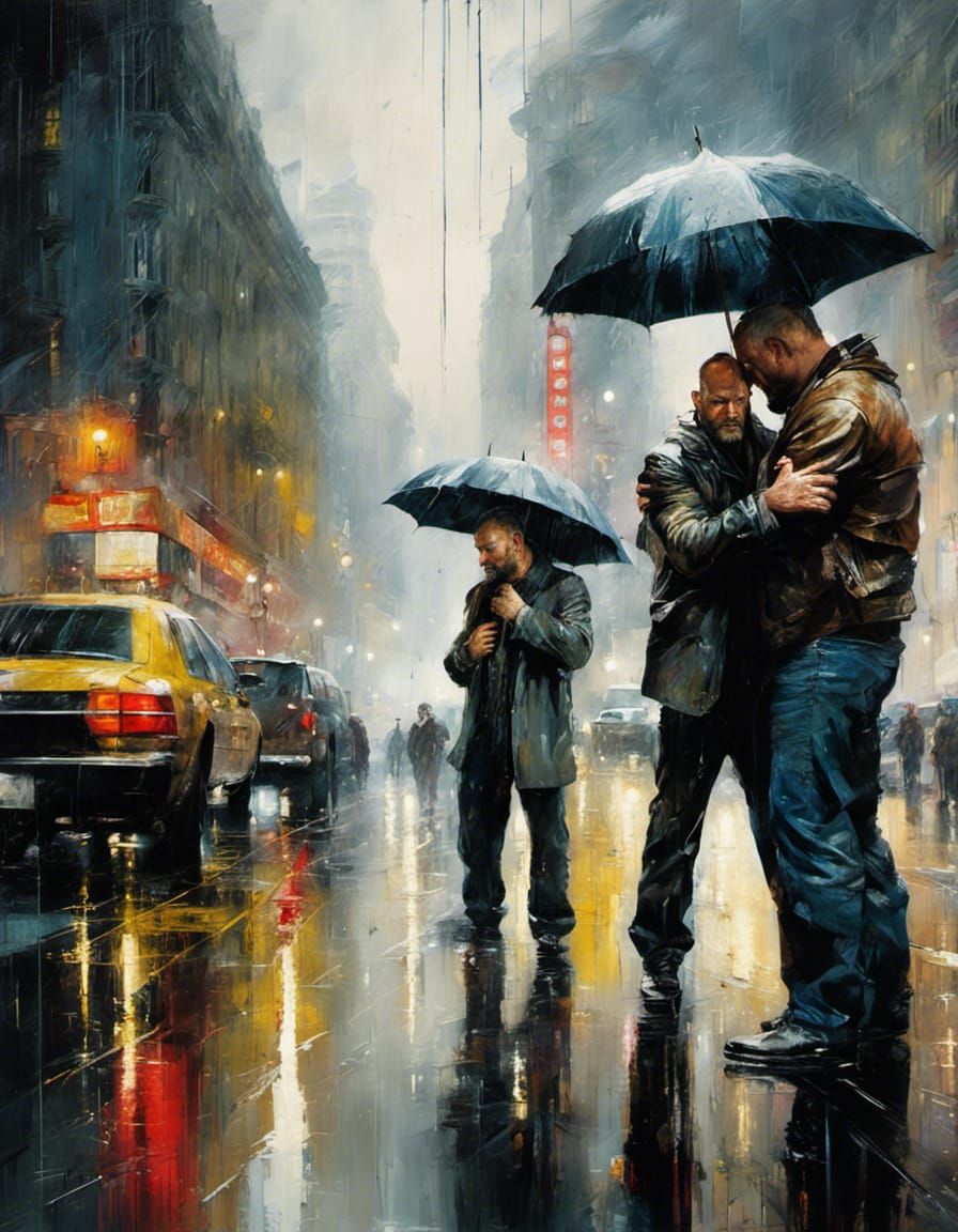 Tom Hardy and Bill Goldberg Hug in Rainy City