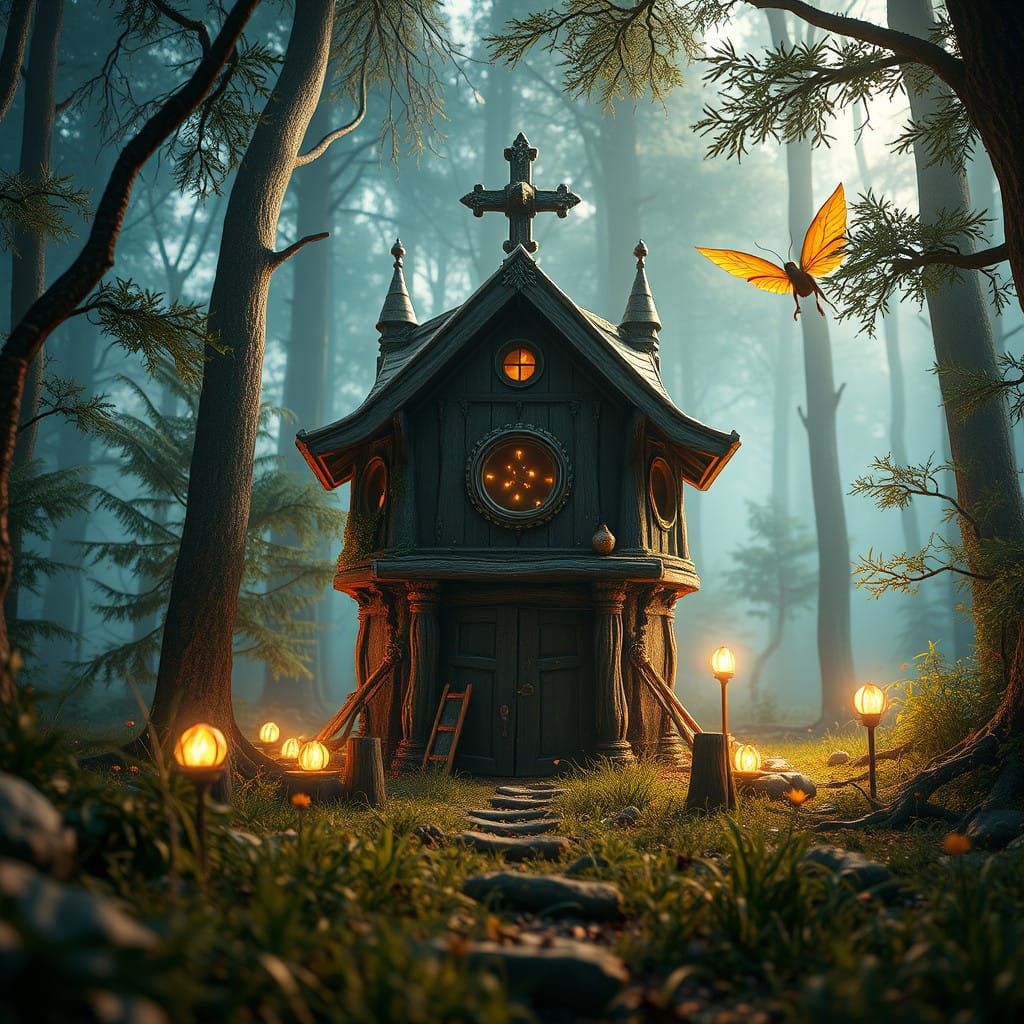 Whimsical Apocalypse in a Dreamy Forest Scene