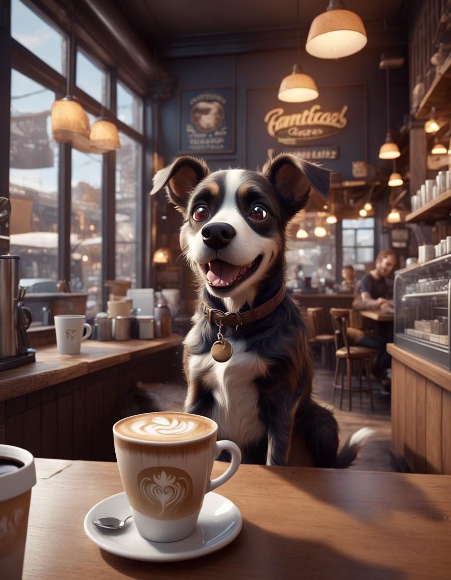 Funny Dog in Coffee Shop: Matte Painting