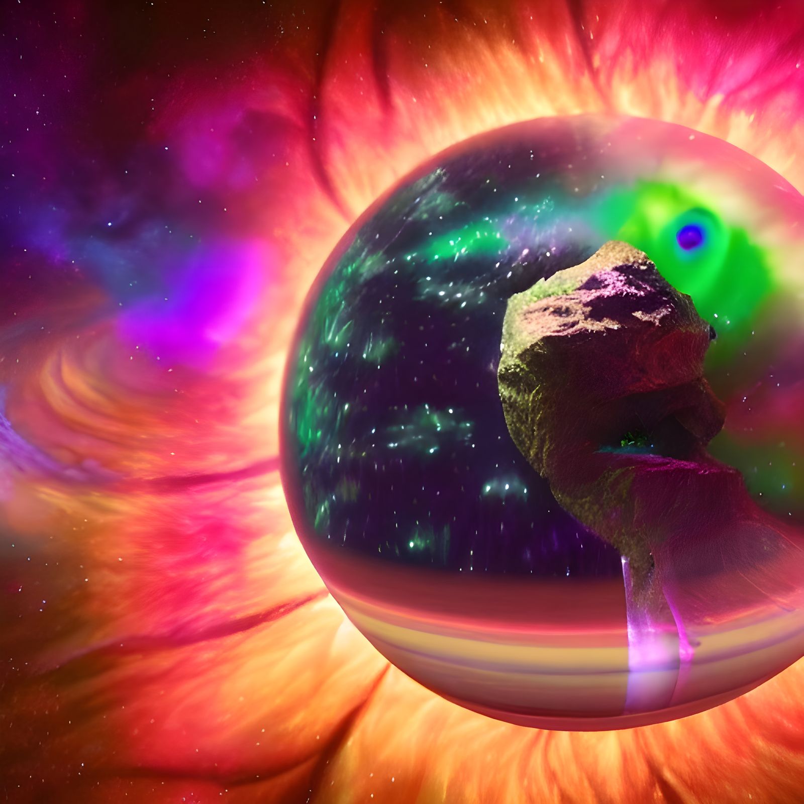 Holographic Planets in Cosmic Aurora, Hyperrealistic Style