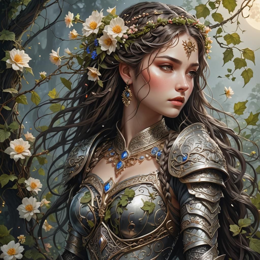 Floral Warrior Princess in Moonlight