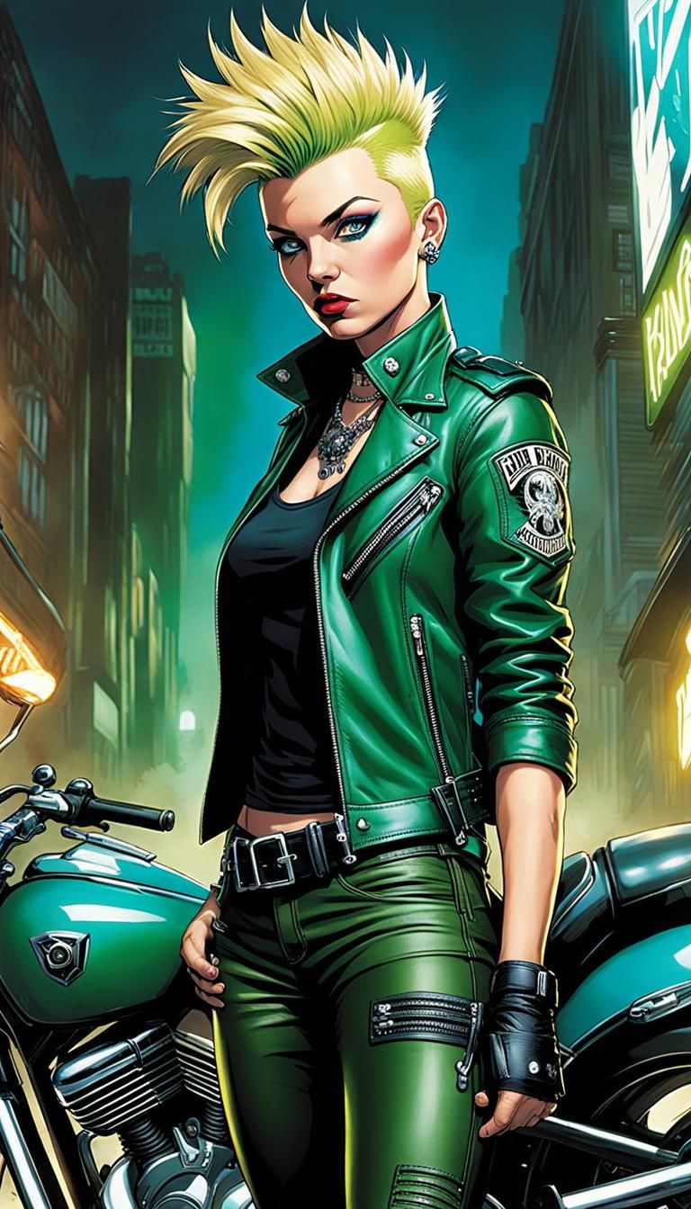 Punk Biker Alice Page in Comic Book Art Style
