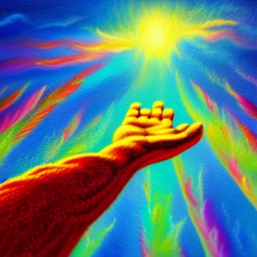 Heavenly Reach: A Surrealist Oil Painting