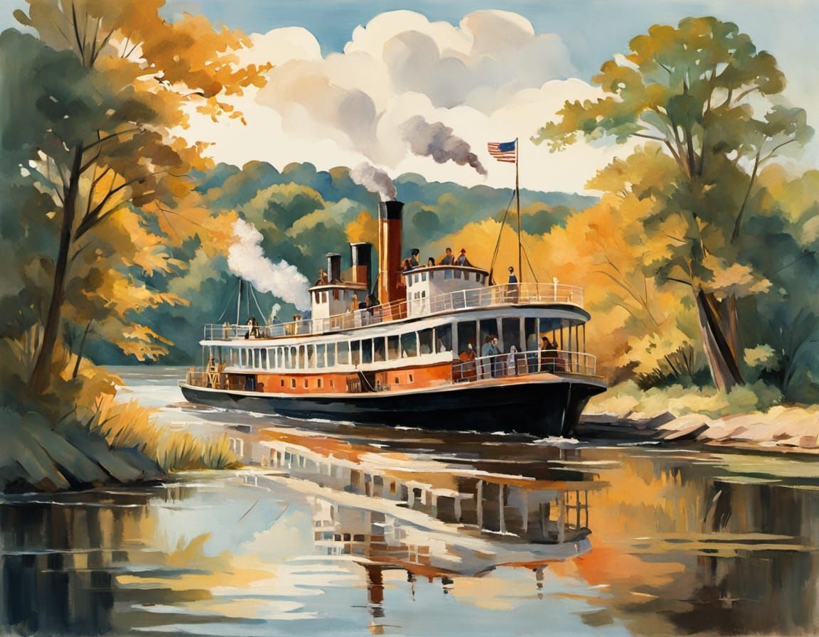 Paddle steamer on the Mississippi  River.