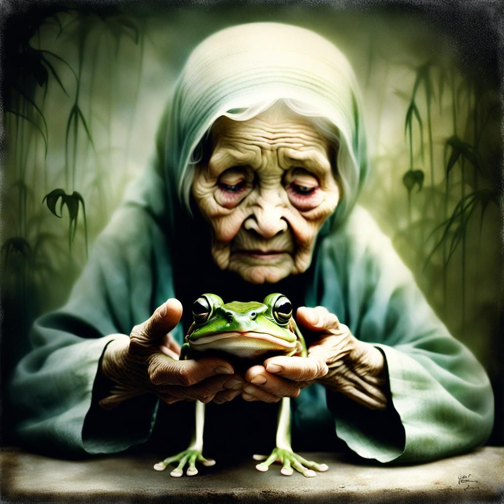 Old Woman and Frog in Tropics