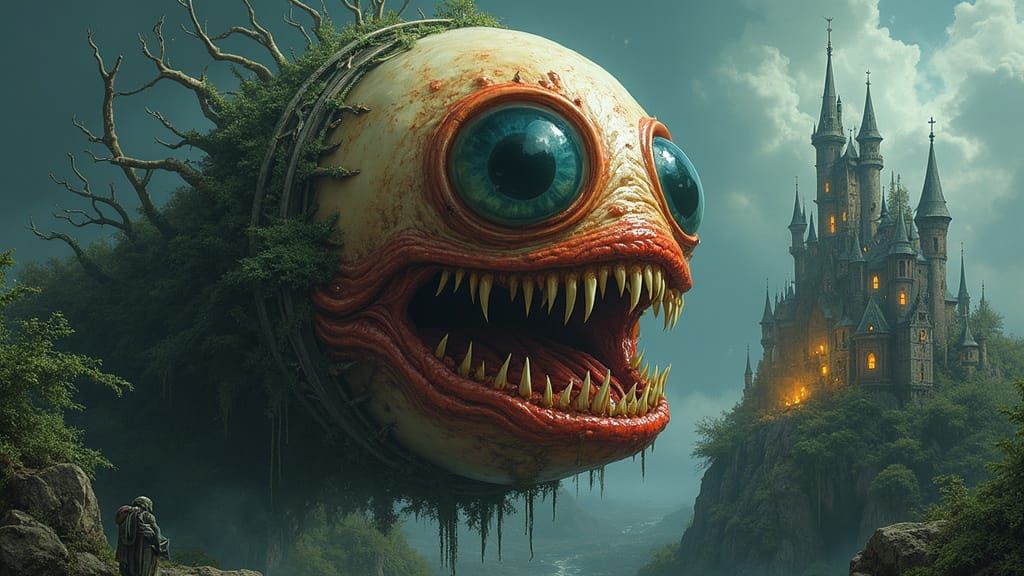 Dark Fantasy Eyeball Terror in Cyberpunk Style