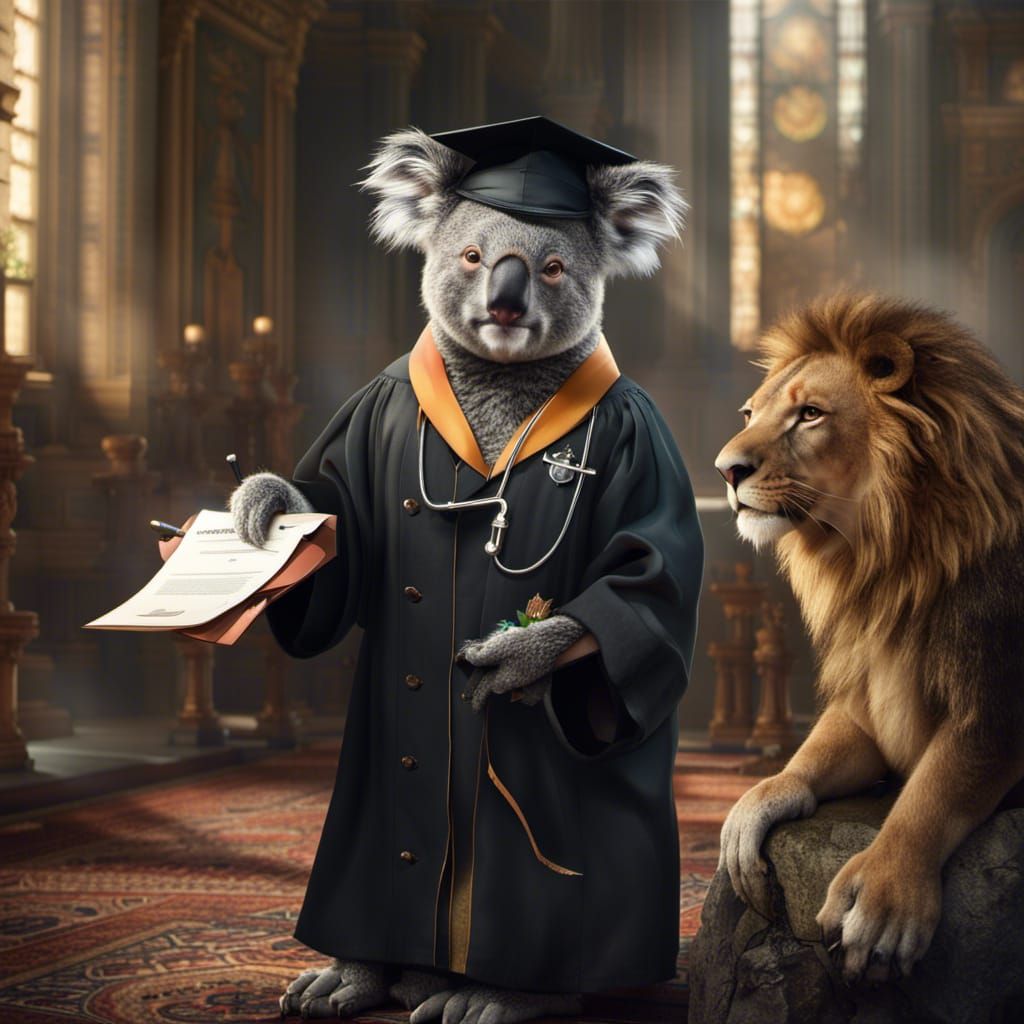 Koala Doctor Celebration with Disappointed Lion