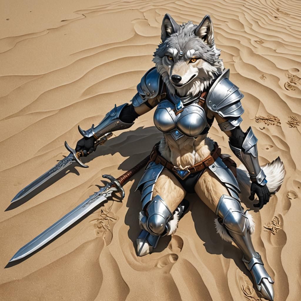 Anime Grey Wolf Anthro in Bikini Armor