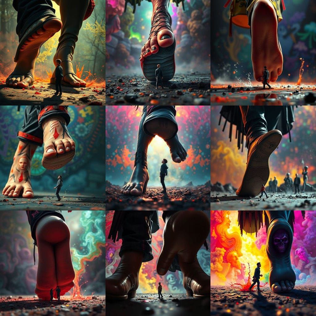 Goth Giantess Stepping on Tiny Man: Hyperrealistic Art