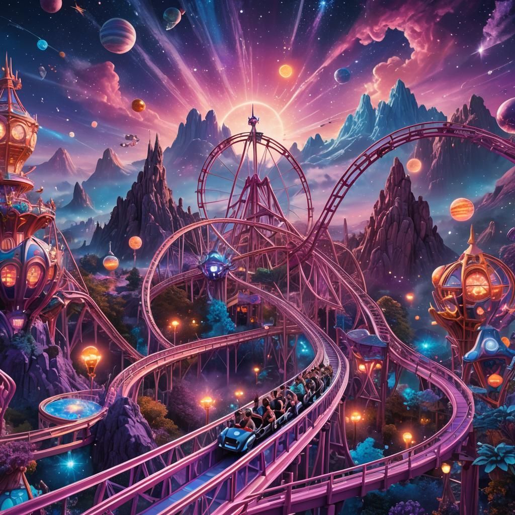 Cosmic Theme Park Ride at Dusk