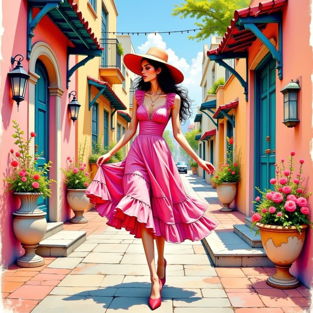 Woman Dancing in San Diego, Alcohol Ink Style